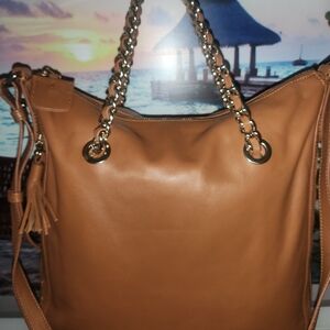 G.I.L.I. Tan Leather Shoulder Bag with Chain Straps